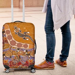 Luggage Cover - Aboriginal Patterns Suitcase Boomerang Lizard