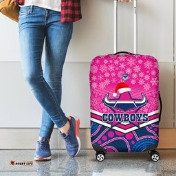 Cowboys Rugby Christmas Luggage Cover Merry Xmas Mix Aboriginal Art Pink Version
