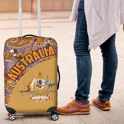Luggage Cover - Aboriginal Patterns Suitcase Australian Coat Of Arms