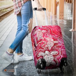 Aboriginal Luggage Covers Sea Turtle With Indigenous Patterns Pink