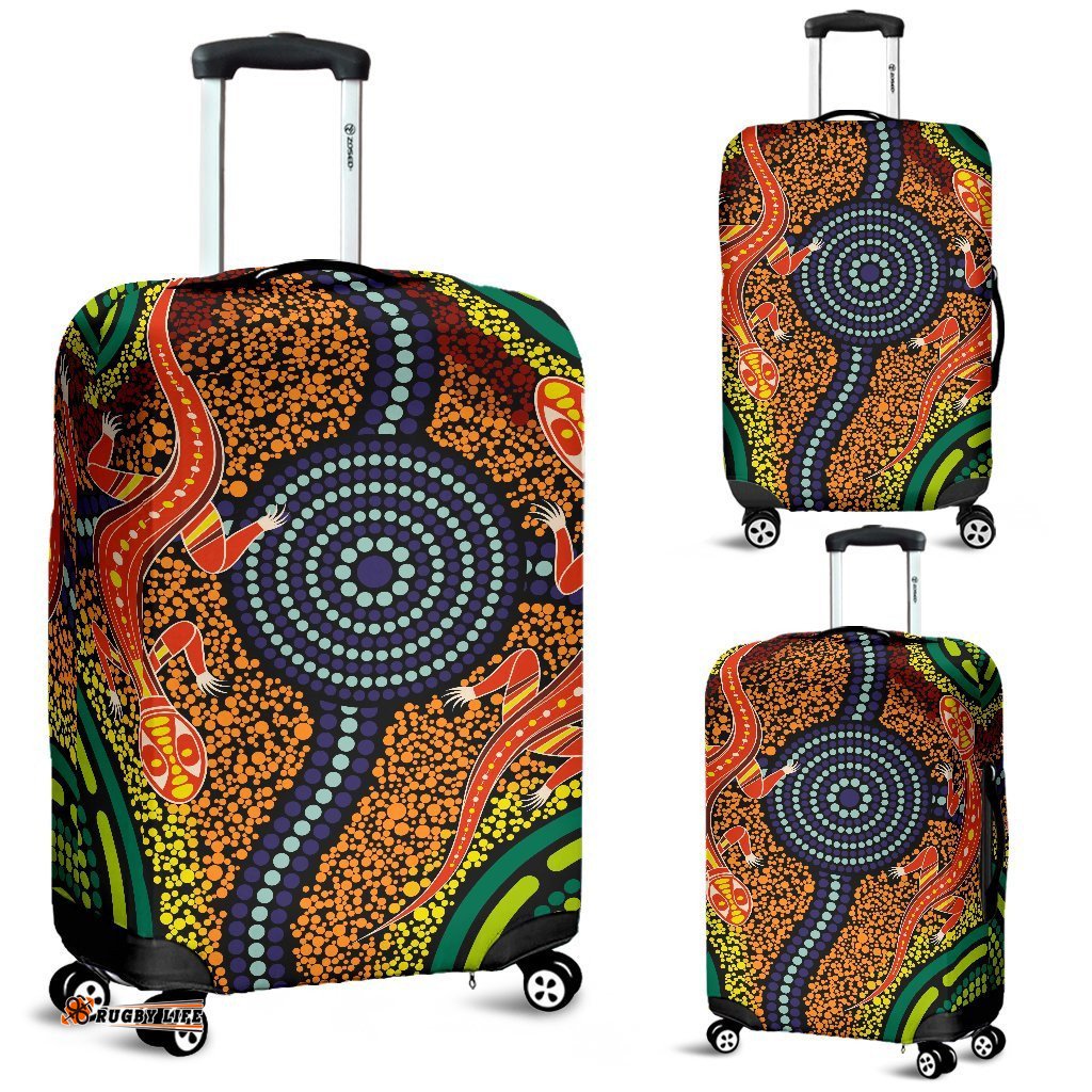 1st Australia Luggage Covers - Aboriginal Two Lizards Dot Painting Circle