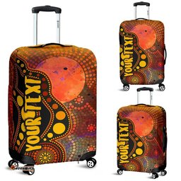 Custom Text Aboriginal Luggage Covers Australia Indigenous Flag Circle Dot Painting Art Golden