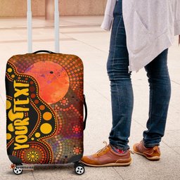 Custom Text Aboriginal Luggage Covers Australia Indigenous Flag Circle Dot Painting Art Golden
