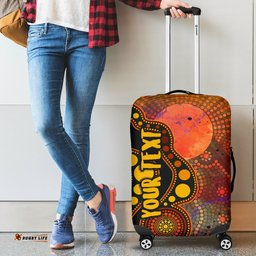 Custom Text Aboriginal Luggage Covers Australia Indigenous Flag Circle Dot Painting Art Golden