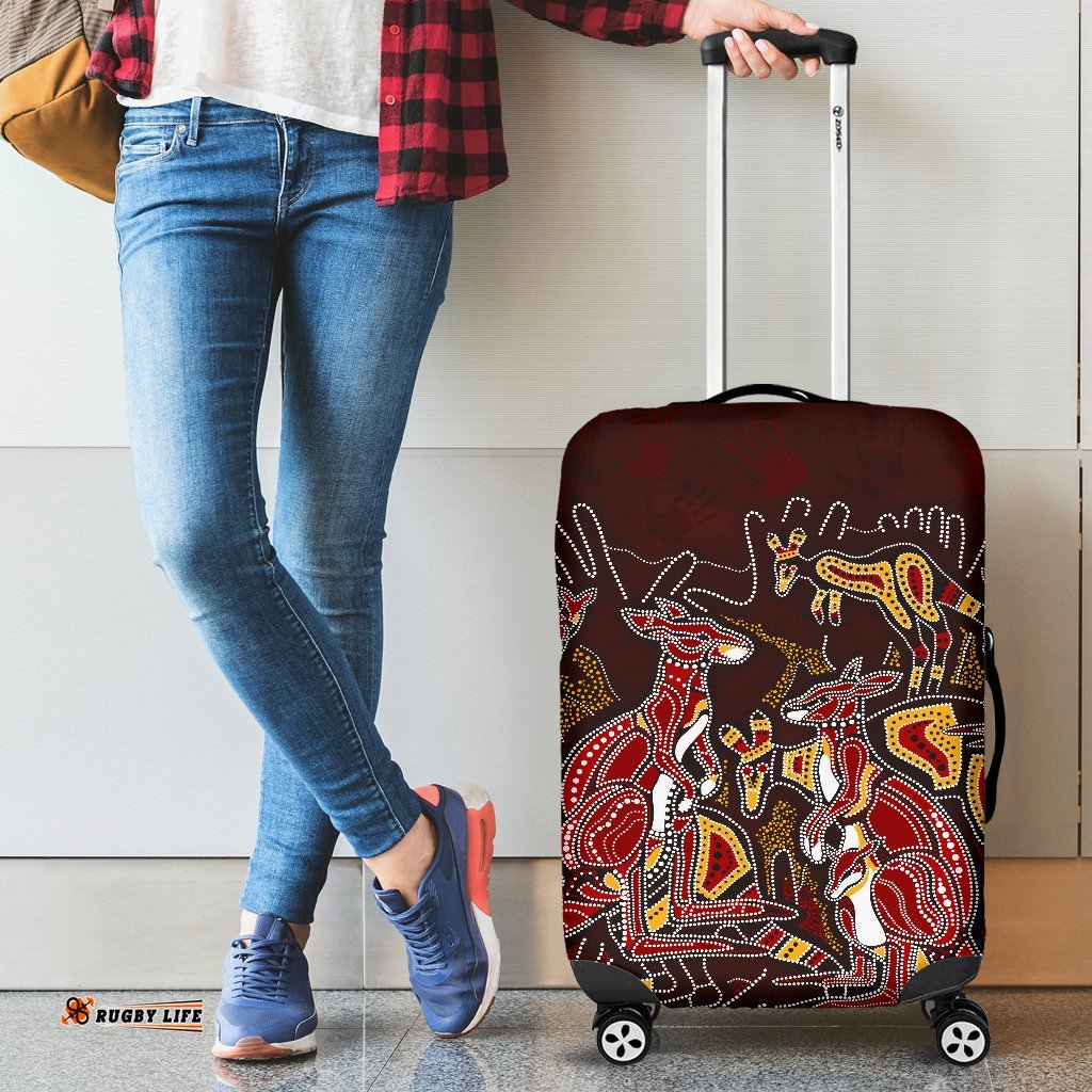 Aboriginal Luggage Covers Kangaroo family with Hand Art