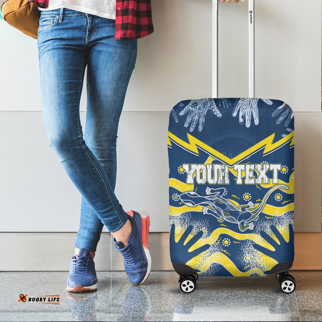 Personalised Cowboys Rugby Indigenous Luggage Cover Lizard Mix Hand Stencils