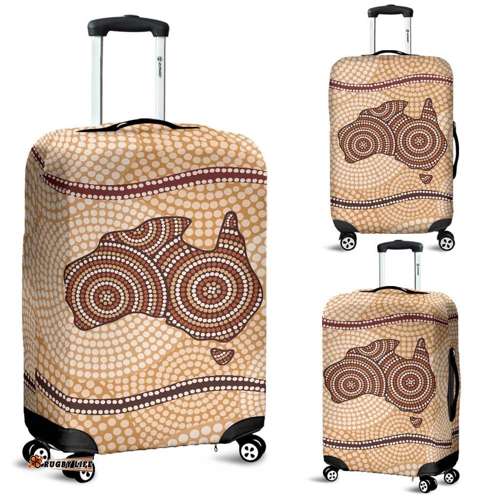 Luggage Cover - Aboriginal Dot Painting Suitcase Australia Map