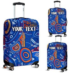 Custom Text Aboriginal Luggage Cover Indigenous Footprint Patterns Blue Color