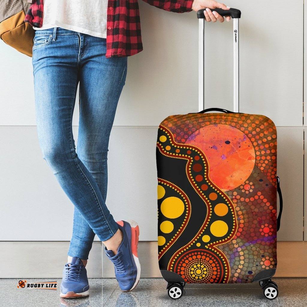 Aboriginal Luggage Covers Australia Indigenous Flag Circle Dot Painting Art Golden