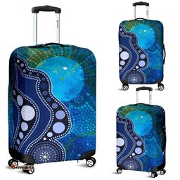 Aboriginal Luggage Covers - Australia Indigenous Flag Circle Dot Painting Art Blue