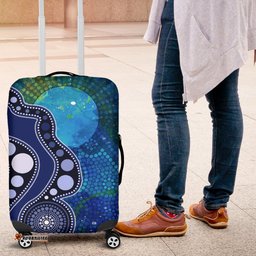 Aboriginal Luggage Covers - Australia Indigenous Flag Circle Dot Painting Art Blue
