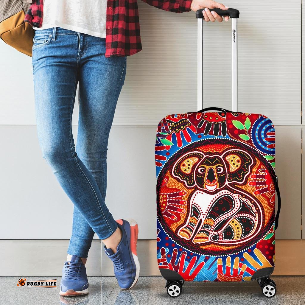 Aboriginal Luggage Cover, Koala and Hand Art Dot Painting Suitcase Cover