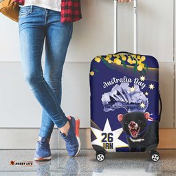Tasimania Devil Australia Day Luggage Cover Aussie Aussie Aussie Oi! Oi! Oi! Blue