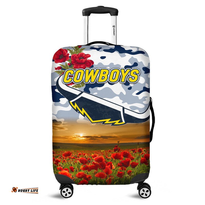 North Queensland Cowboys ANZAC Luggage Cover Poppy Flowers Vibes White