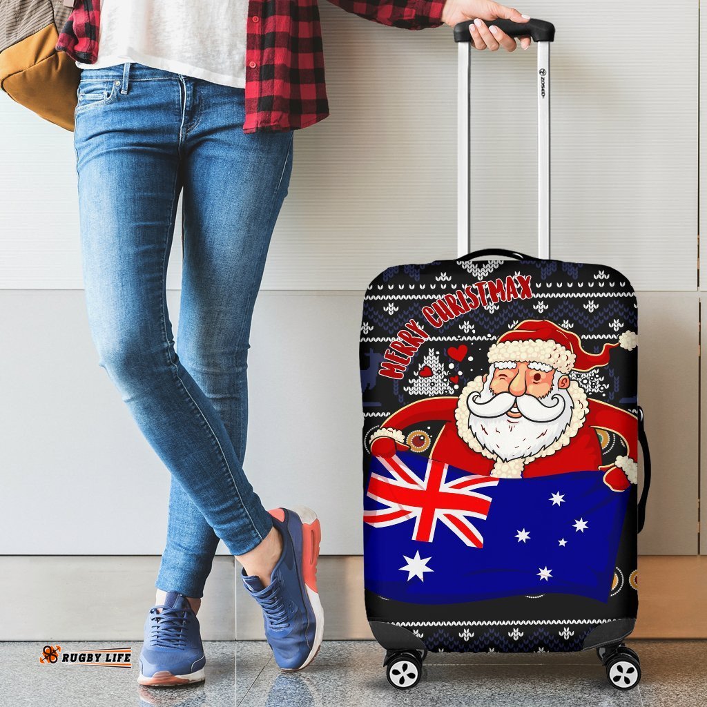 Christmas Luggage Covers Australia Santa Claus Hold The Flag Black
