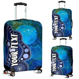 Custom Text Aboriginal Luggage Covers Australia Indigenous Flag Circle Dot Painting Art Blue