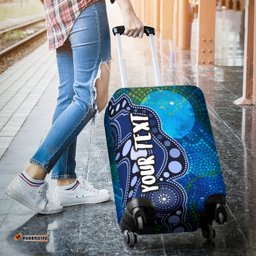 Custom Text Aboriginal Luggage Covers Australia Indigenous Flag Circle Dot Painting Art Blue