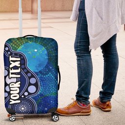 Custom Text Aboriginal Luggage Covers Australia Indigenous Flag Circle Dot Painting Art Blue