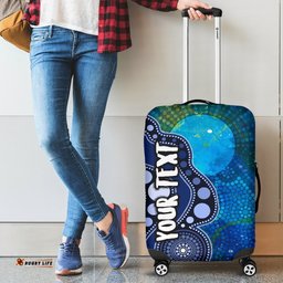 Custom Text Aboriginal Luggage Covers Australia Indigenous Flag Circle Dot Painting Art Blue