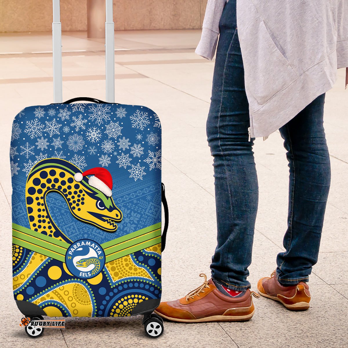 Parramatta Eels Rugby Christmas Luggage Cover Merry Xmas Mix Aboriginal Art