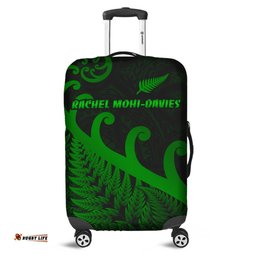 Rachel Mohi Davies New Zealand Rugby Maori Luggage Cover Silver Fern Koru Vibes Green