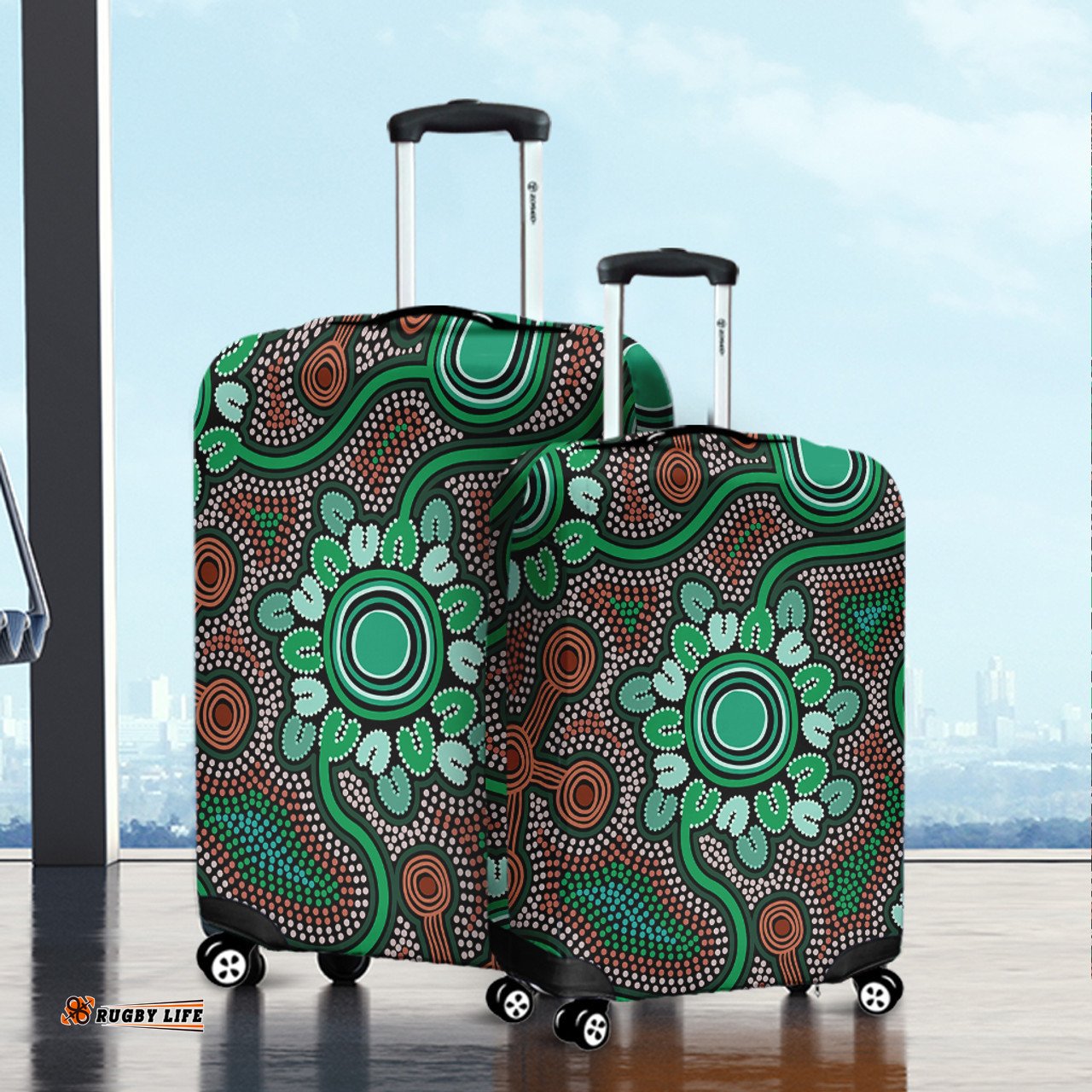 Australia Aboriginal Aboriginal Green Dot Art Inspired Luggage Cover