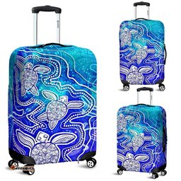 Aboriginal Luggage Covers Sea Turtle With Indigenous Patterns Blue