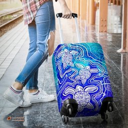 Aboriginal Luggage Covers Sea Turtle With Indigenous Patterns Blue