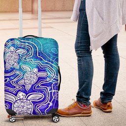 Aboriginal Luggage Covers Sea Turtle With Indigenous Patterns Blue