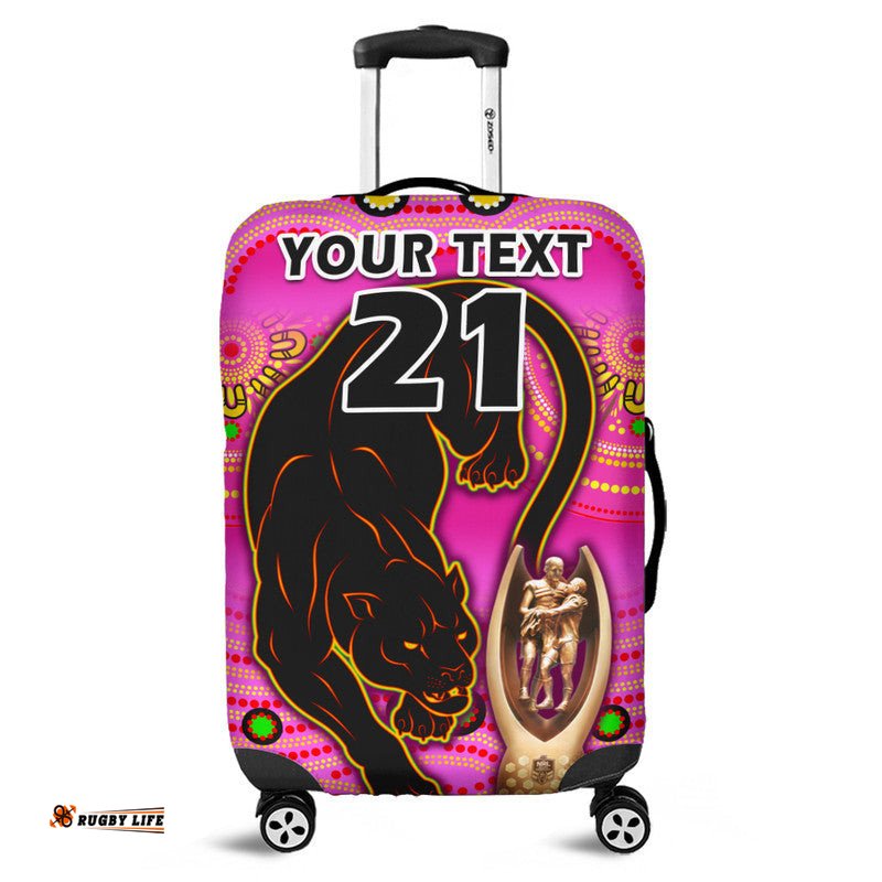 Custom Personalised Penrith Panthers Rugby Luggage Cover Pink Crouching Panther Premiers