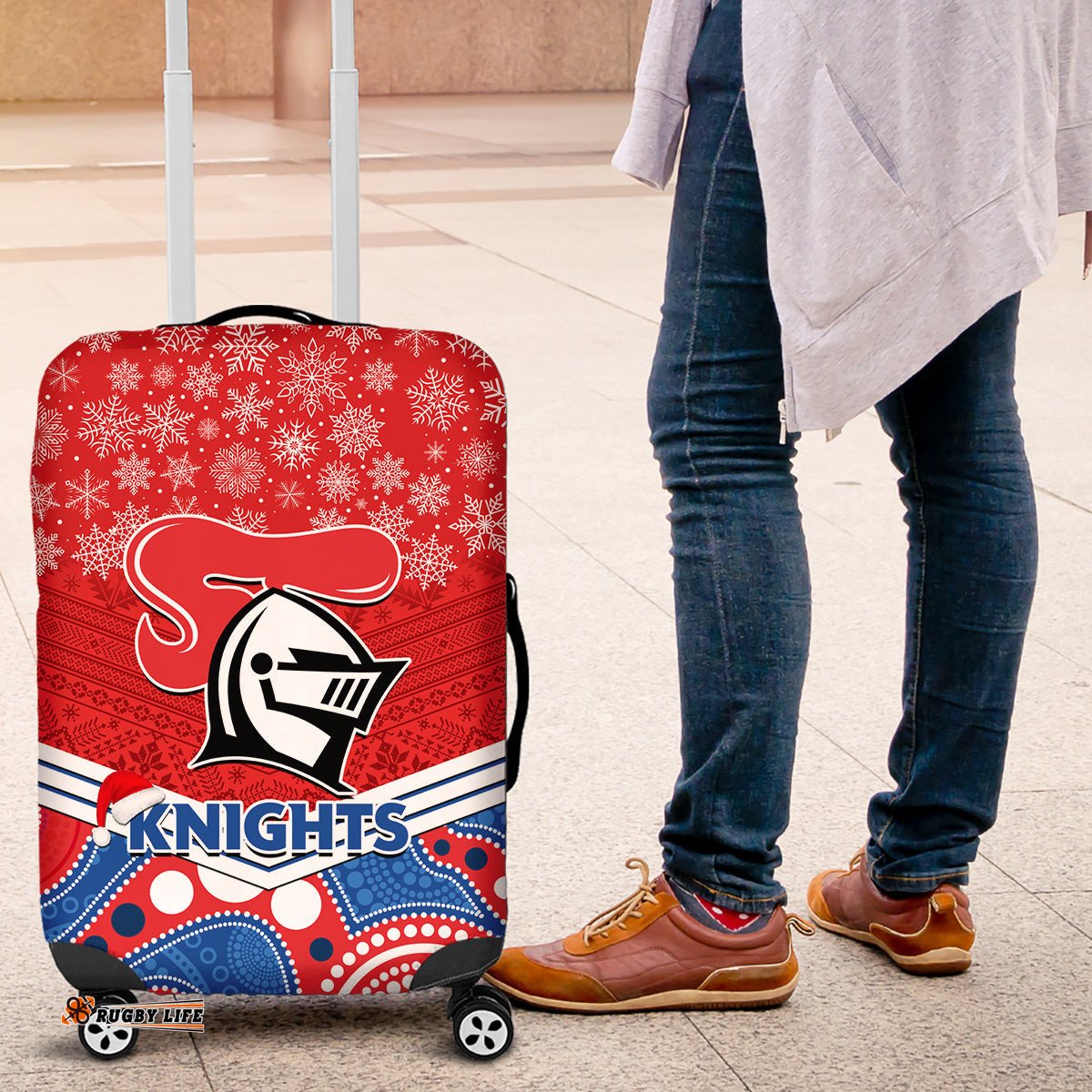 Knights Rugby Christmas Luggage Cover Merry Xmas Mix Aboriginal Art