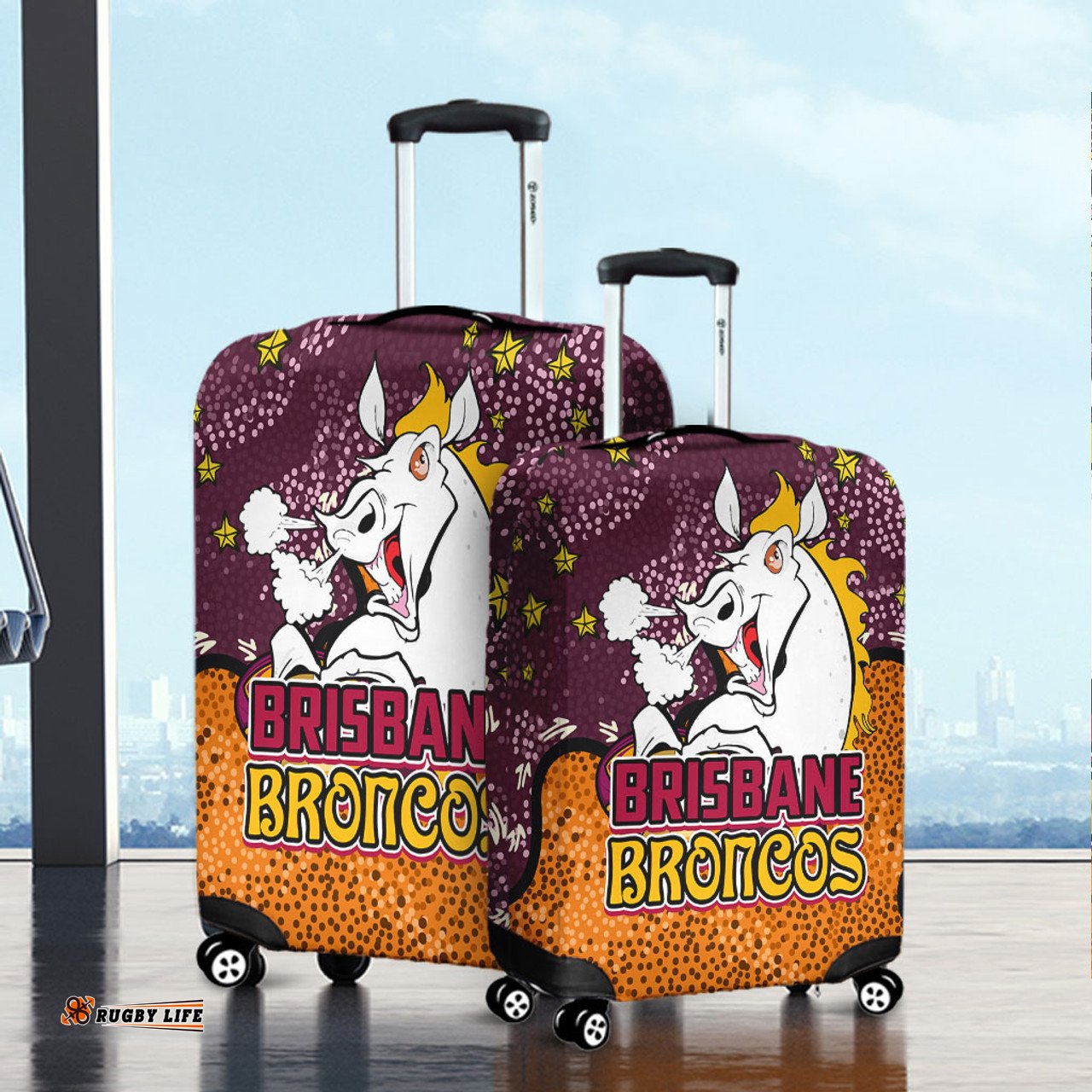 Brisbane Broncos Custom Team With Dot And Star Patterns For Tough Fan Luggage Cover