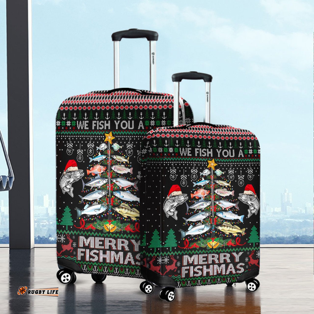 Australia Christmas Fishing Merrry Fishmas Fishing Rod Christmas Tree Luggage Cover
