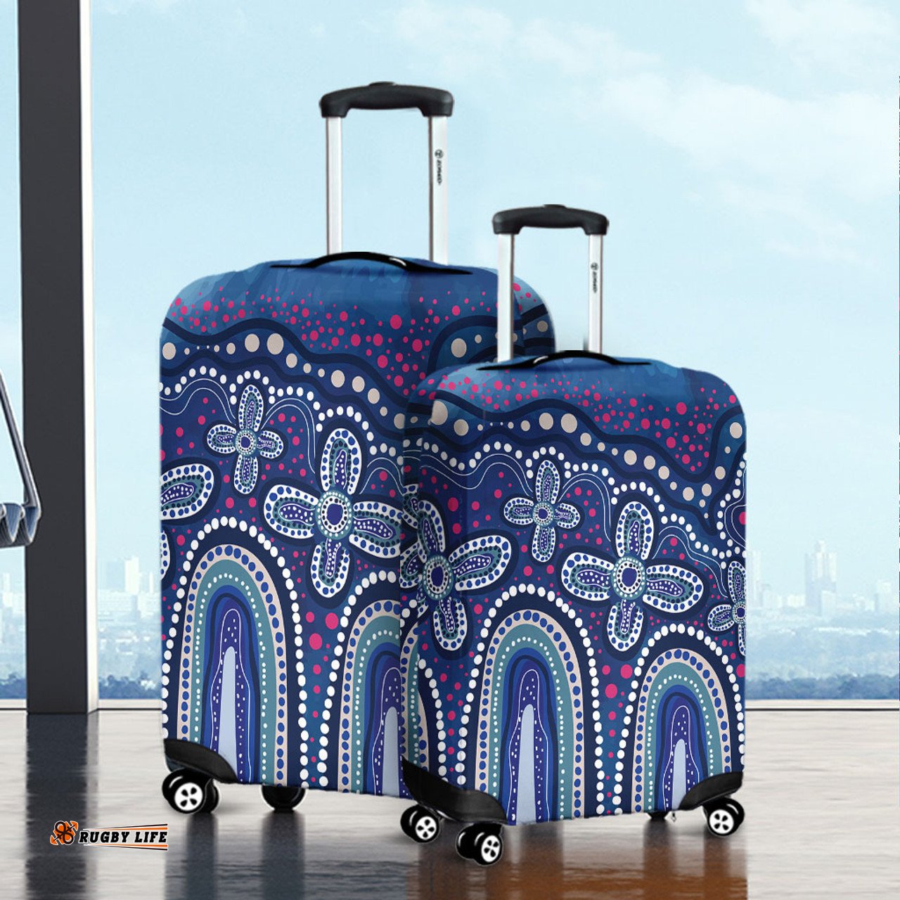 Australia Aboriginal Dot painting illustration in Aboriginal style Blue Luggage Cover