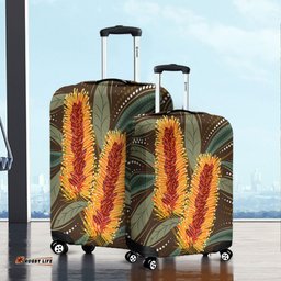 Australia Flowers Aboriginal Aboriginal Dot Art With Yellow Banksia Flower Luggage Cover