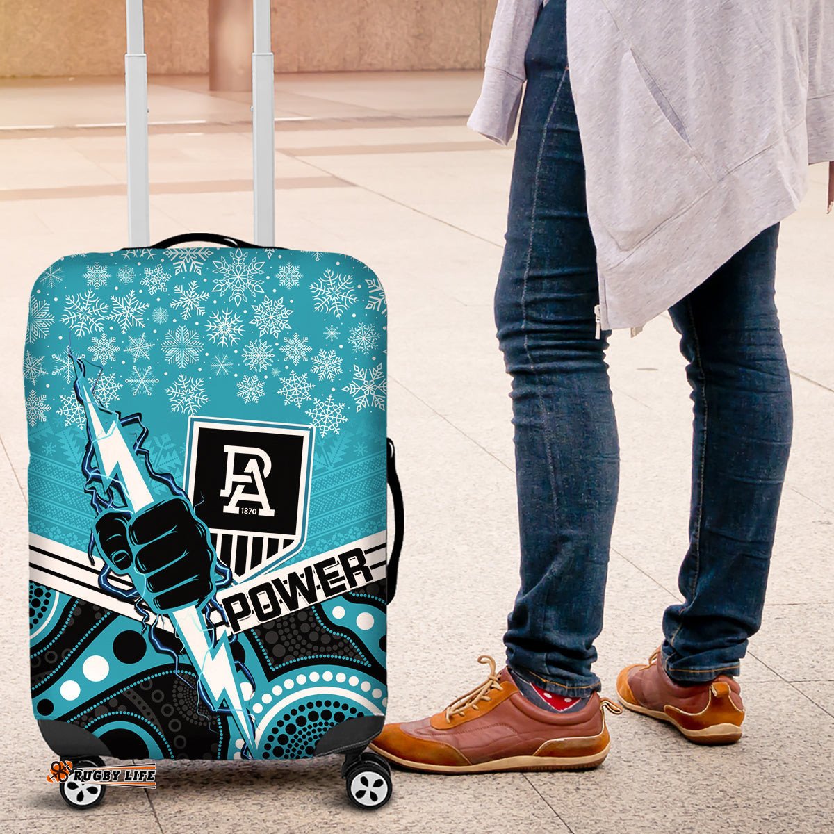 Port Adelaide Football Christmas Luggage Cover Merry Xmas Mix Aboriginal Art