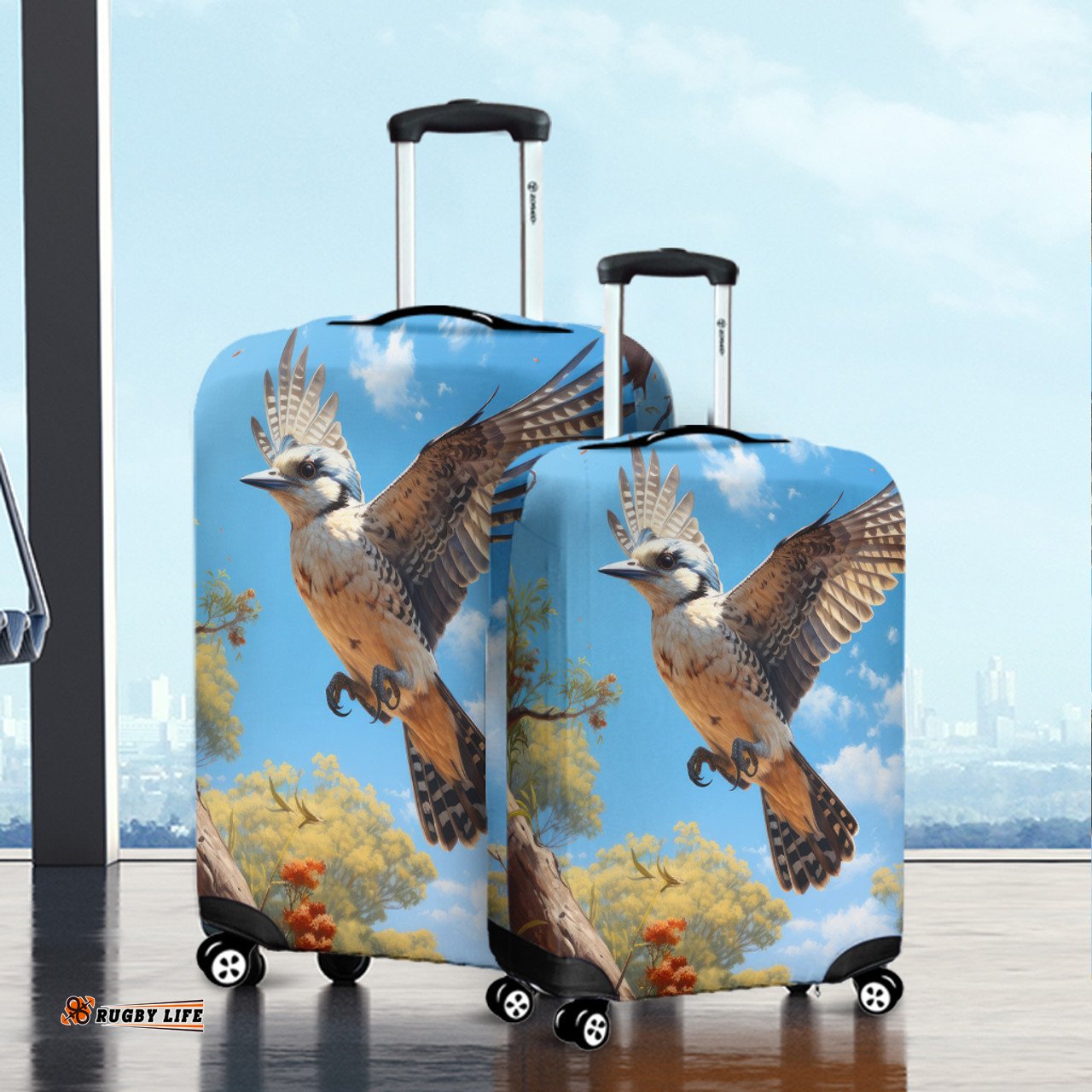 Australia Kookaburra Flying Kookaburra with Blue Sky Luggage Cover
