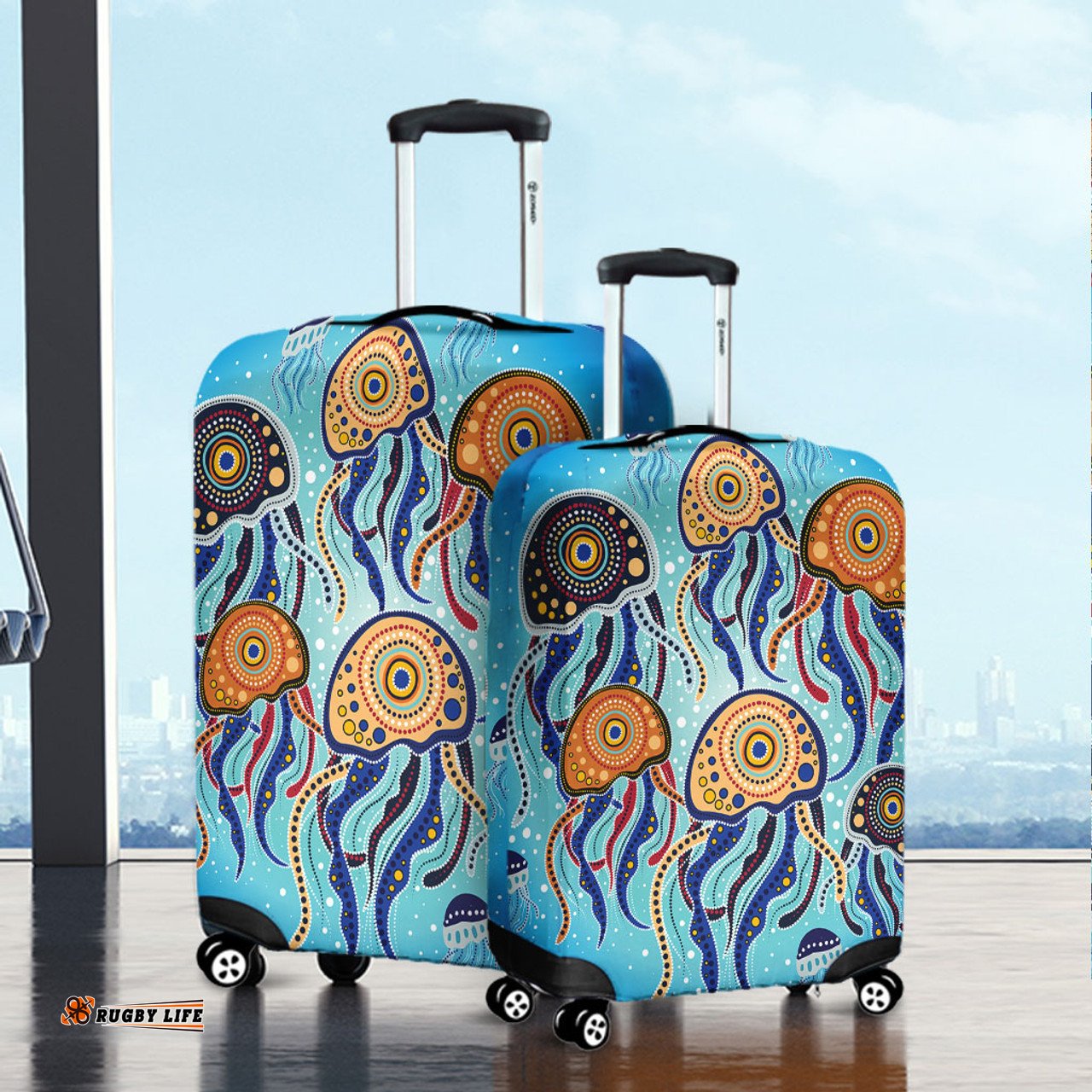 Australia Dot Painting Inspired Aboriginal Jellyfish Art In Aboriginal Dot Style Luggage Cover