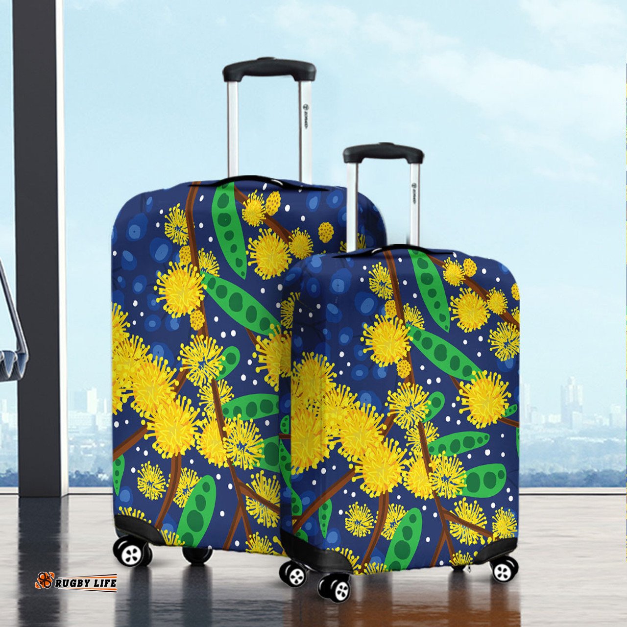 Australia Aboriginal Australian Yellow Wattle Flower Artwork Luggage Cover