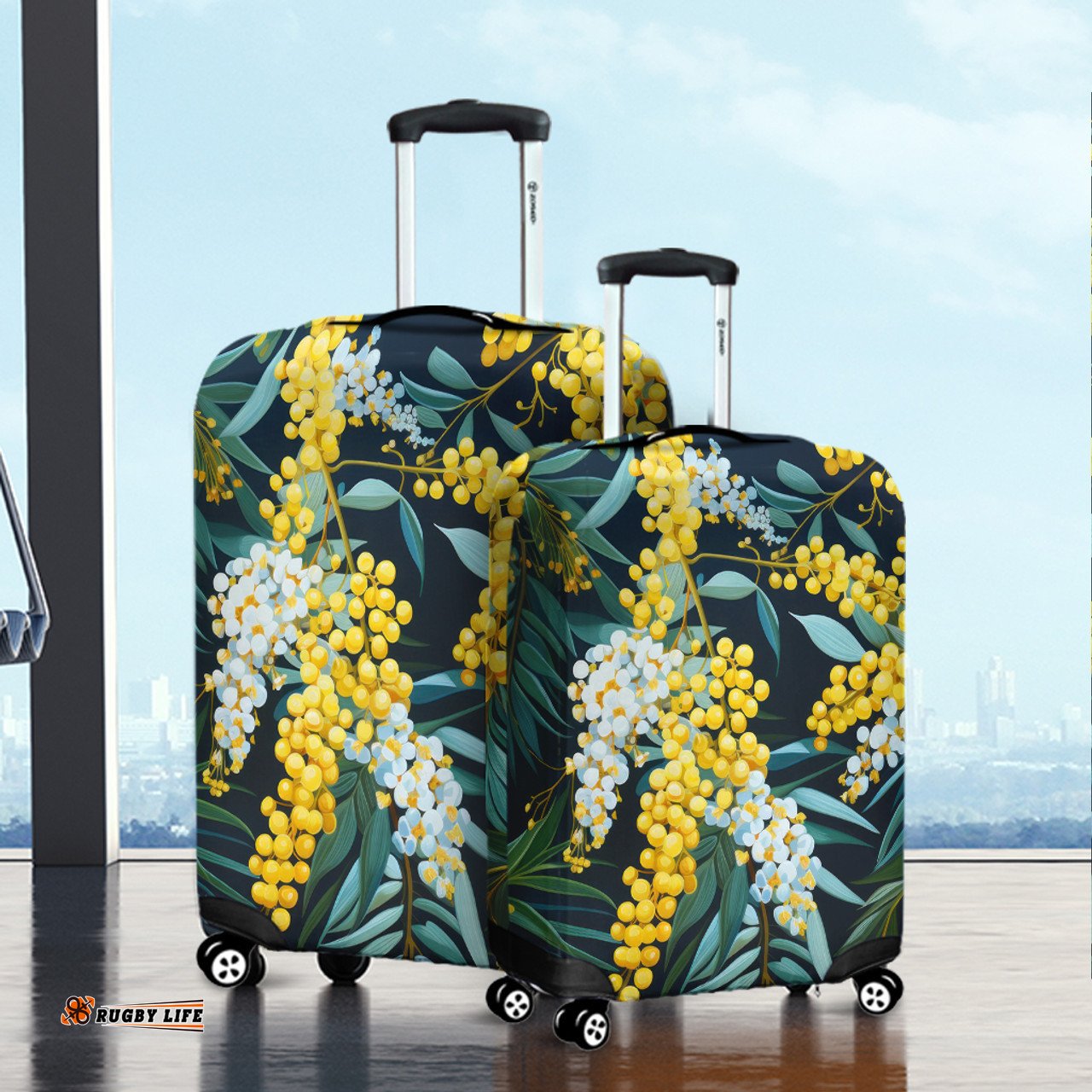 Australia Golden Wattle Golden Wattle Seamless Patterns Blue Background Luggage Cover
