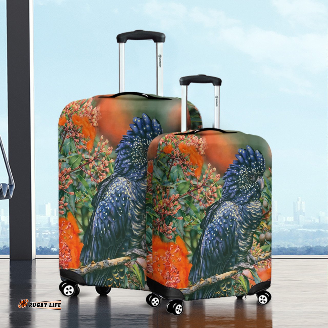 Australia Black Cockatoo Black Cockatoo and Flowering Gum Luggage Cover