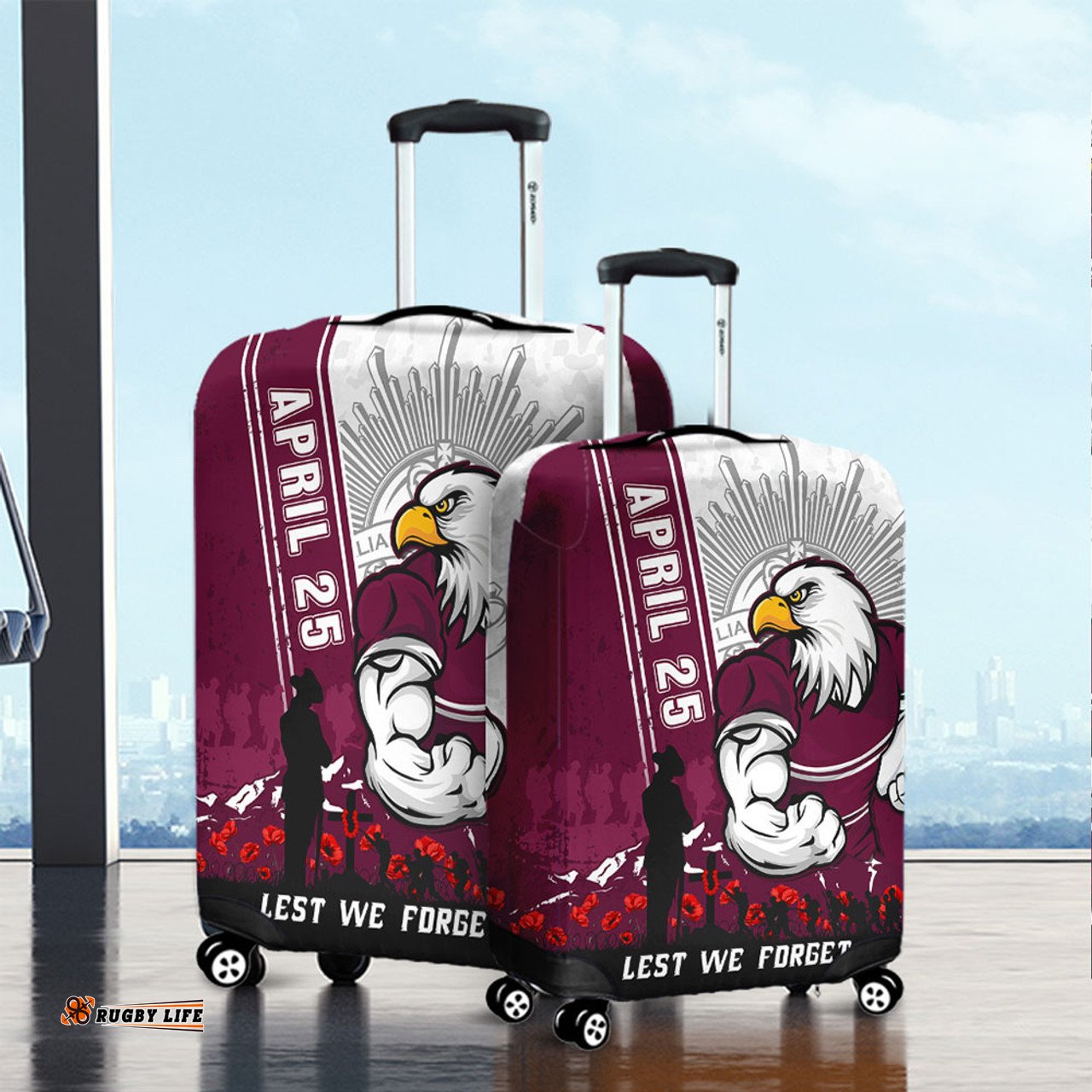 Manly Warringah Sea Eagles Anzac Day Lest We Forget Strong Fighting Spirit Luggage Cover