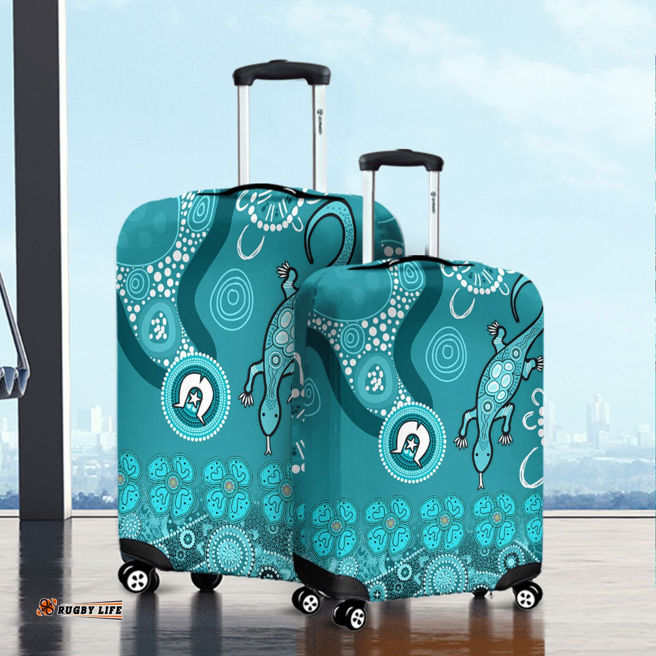 Australia Goanna Aboriginal Indigenous Dot Goanna (Teal Blue) Luggage Cover