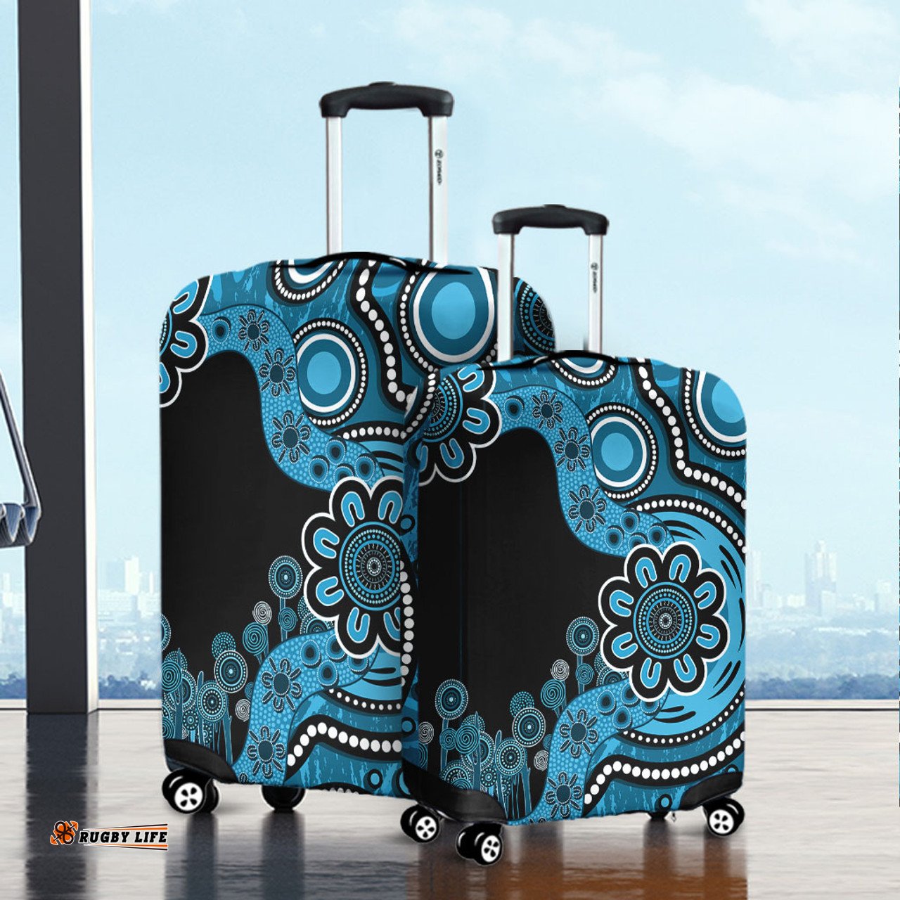 Australia Aboriginal Indigenous Dot Painting Blue Luggage Cover