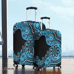 Australia Aboriginal Indigenous Dot Painting Blue Luggage Cover