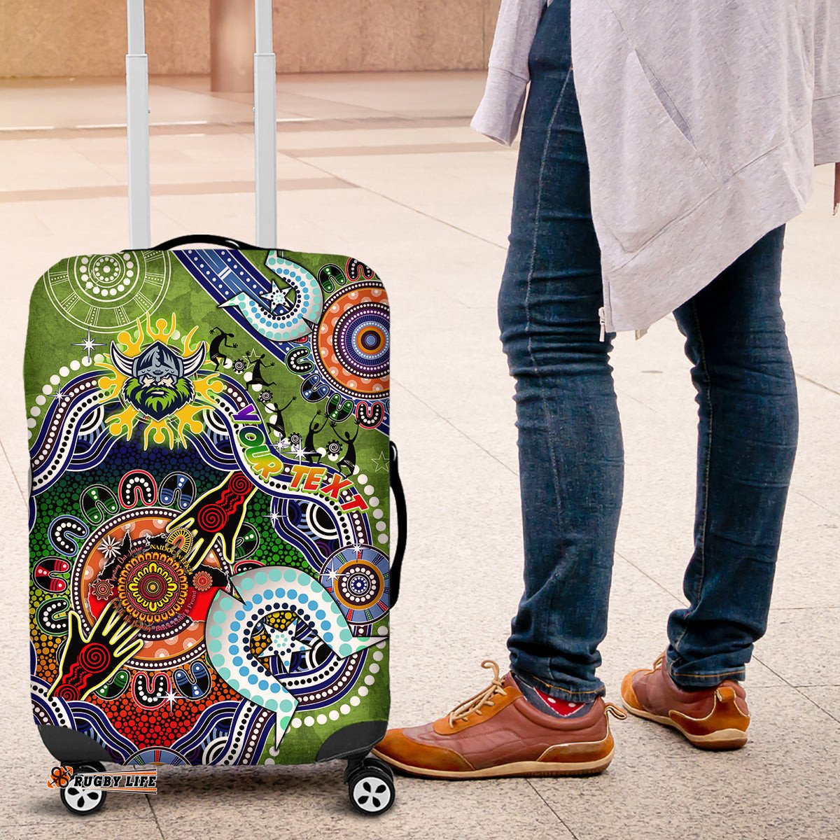 Personalised Raiders NAIDOC Week 2024 Luggage Cover Australia Aboriginal Dot Painting
