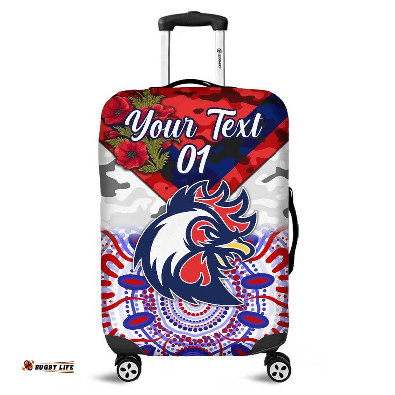Custom Personalised Sydney Roosters ANZAC Luggage Cover Indigenous Vibes White