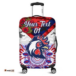 Custom Personalised Sydney Roosters ANZAC Luggage Cover Indigenous Vibes White