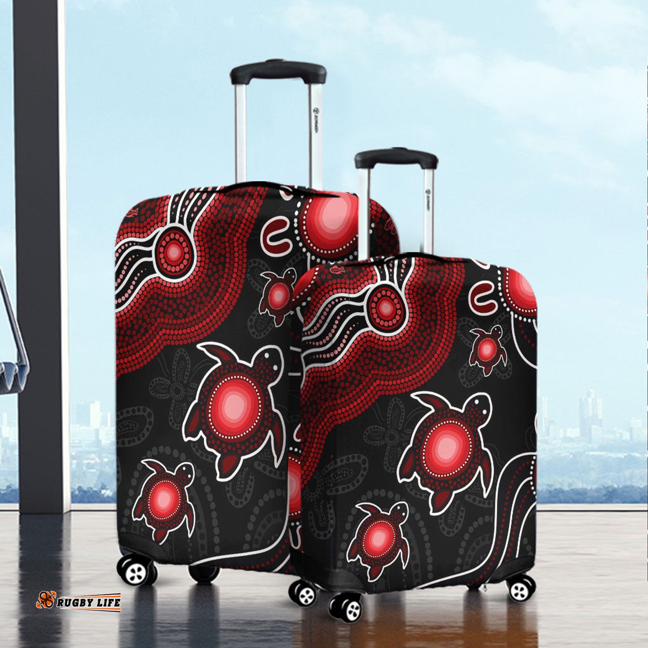 Australia Aboriginal Turtle Dreaming Journey Featuring Dot Art Red Luggage Cover