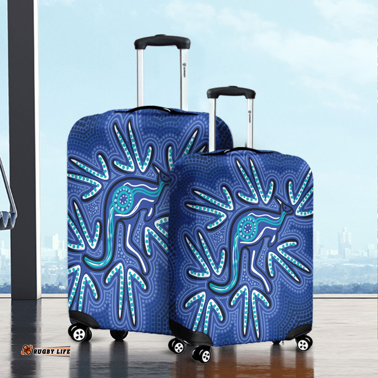 Australia Aboriginal Blue Aboriginal Style Of Dot Kangaroo Artwork Luggage Cover